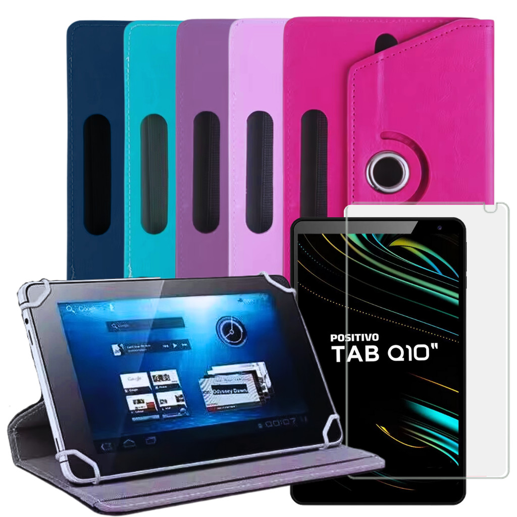 Película para Tablet Positivo Q10 + Capa Giratória 10 Polegadas