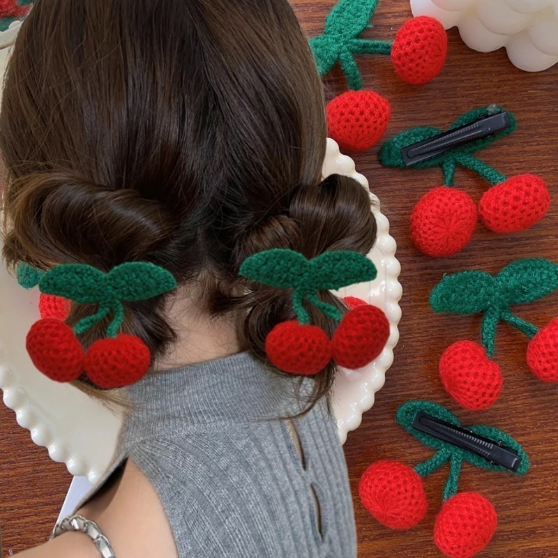 2/4 Unidades De Grampo De Cabelo Cereja De Malha Vermelha-Grampos Laterais-Tricô Feito À Mão-Chapéus De Bebê Fofos-Acess em Oferta na Shopee
