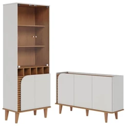 Cristaleira E Aparador Buffet Para Sala Jurerê Off White Matte Freijó – Colibri