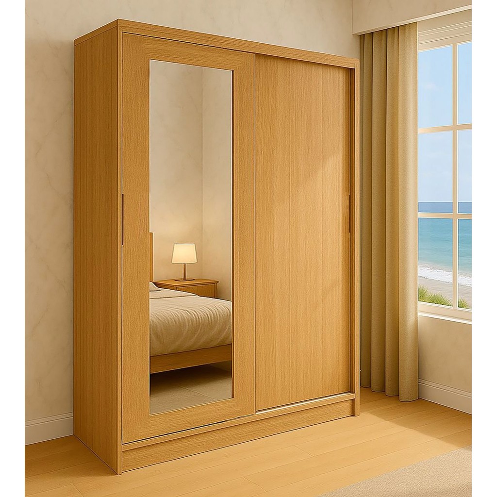 Guarda Roupa Solteiro 2 Portas de Correr 1 Espelho 1 Gaveta 6 Prateleiras 1 Cabideiro Palhoça Freijó em Oferta na Shopee