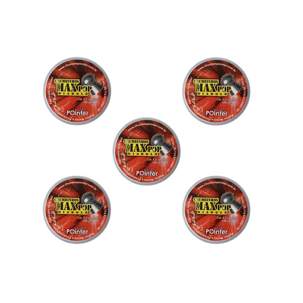 Kit 05 Chumbinhos Pointer Max Pop Diabolô 5.5mm 100un. em Oferta na Shopee