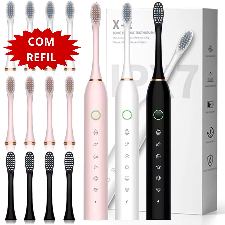 Escova de Dentes Elétrica Recarregável Cabeça Substituivel Inteligente Ultrassônico À Prova D'água em Oferta na Shopee