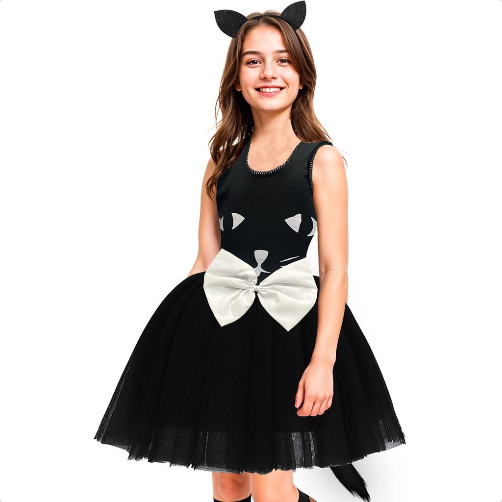 Fantasia Gatinha Infantil de Luxo Vestido Orelhinha e Rabinho em Oferta na Shopee