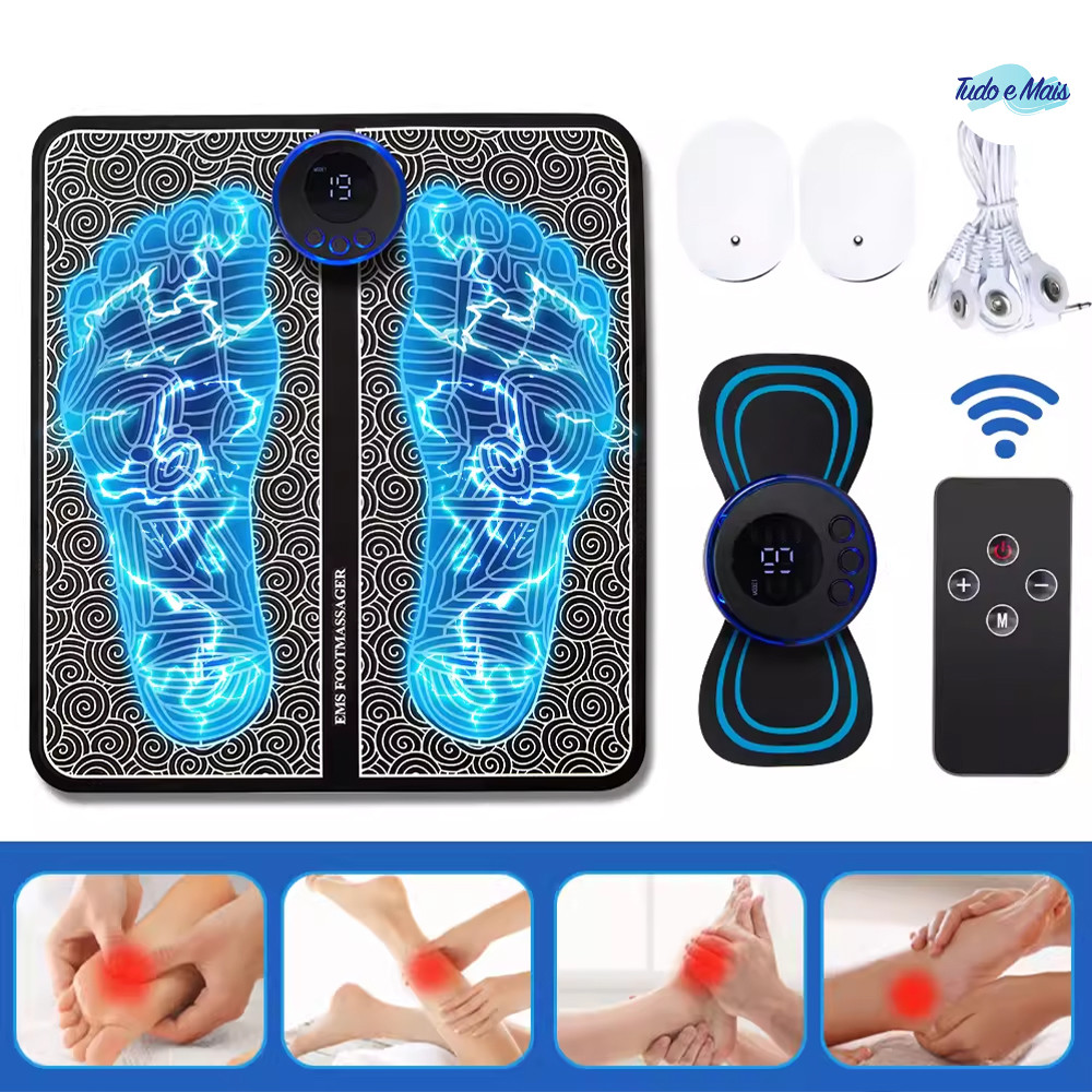 Mini Massageador E Tapete Kit De Dor Elétrica Pés Músculo Portátil Recarregável EMS Elétrico De