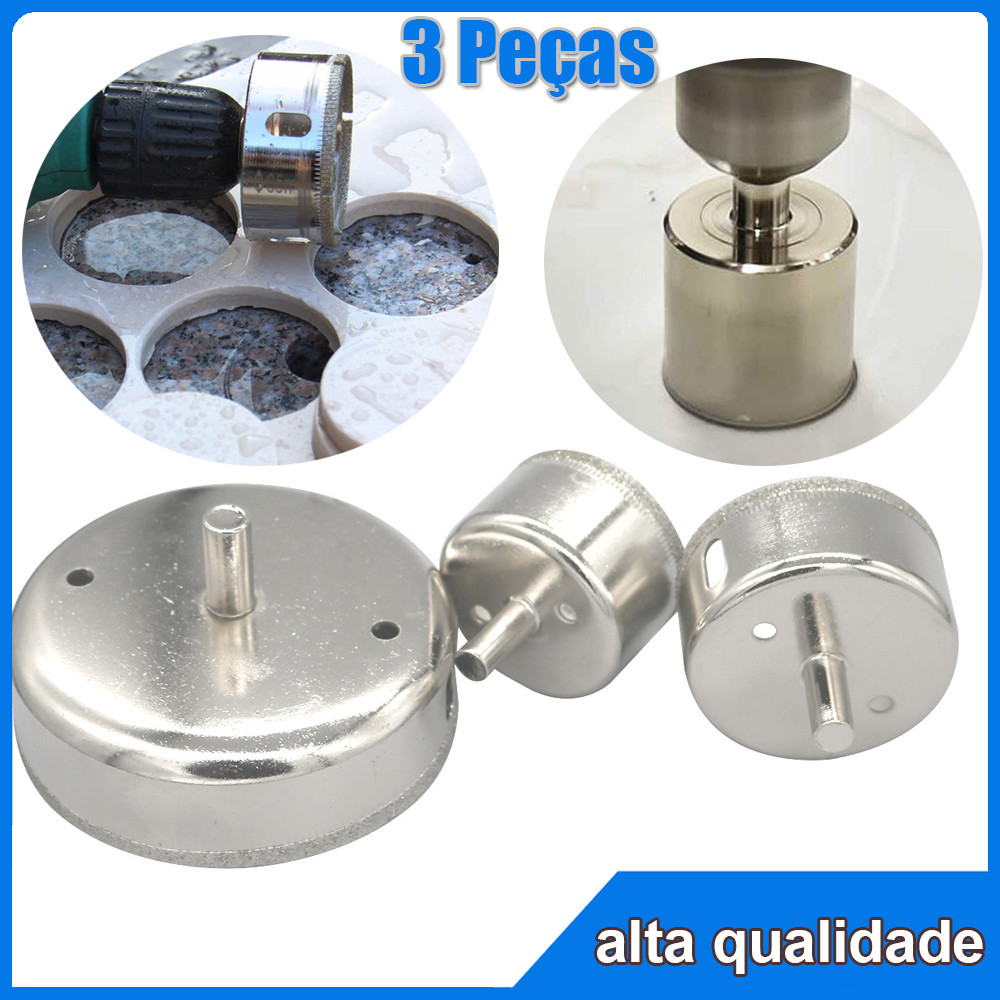 3 Pçs Broca Serra Copo Diamantada Para Cerâmica Piso Vidro Porcelanato 50mm 60mm 100mm