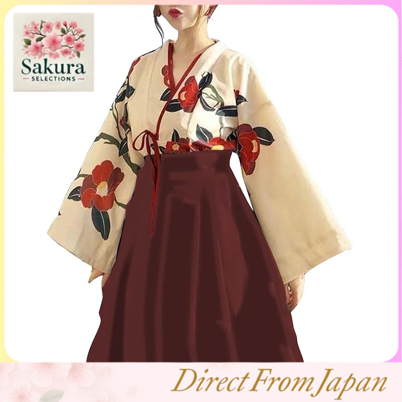 [RONGUI] Taisho Roman Cosplay Hakama Kimono Outfit for Women - Plus Size Lolita Short Kimono (Various Colors and Sizes)