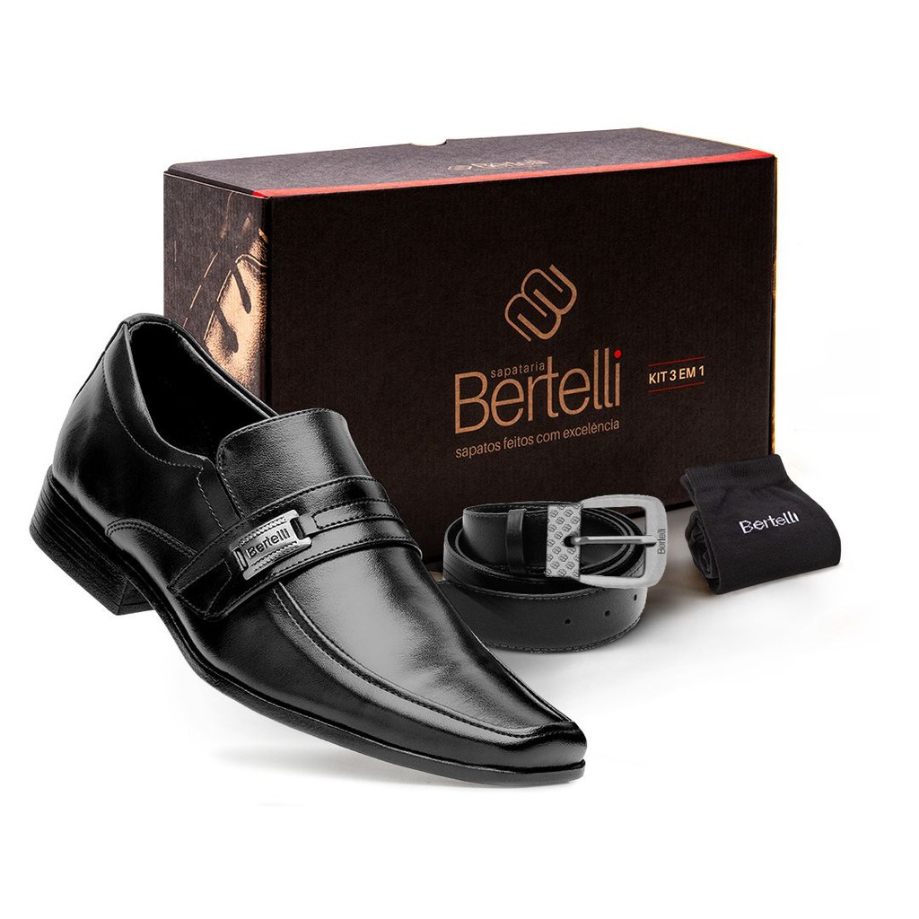 Sapato Masculino Social Bertelli KIT ( CINTO + MEIA ) REF.: 70170 Confortável Dia a Dia