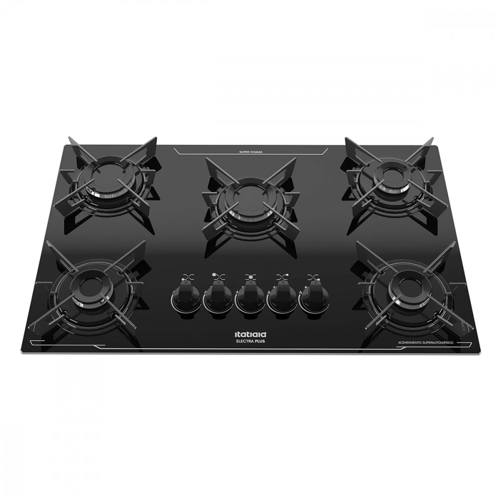 Cooktop 5 Bocas Itatiaia Electra Plus Vidro Temperado Gás 5Q Preto Bivolt