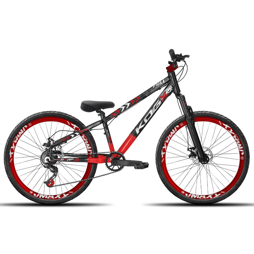 Bicicleta aro 26 KOG Freeride 1x7 Preto e Vermelho Vmaxx Vermelho - Pneus Preto - Mesa Curta Vermelha - Guidão Preto