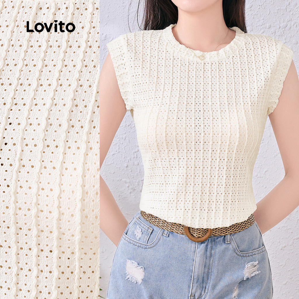 Lovito Camiseta Casual Colorida de Jacquard Ocio Primavera/verão damasco L137ED622 em Oferta na Shopee