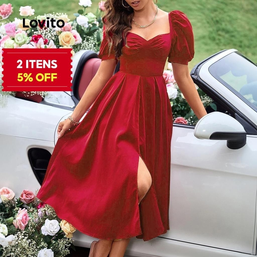 (Trendy) Lovito Vestido elegante de linha de estrutura lisa para mulheres LBL22196 - Women Clothes