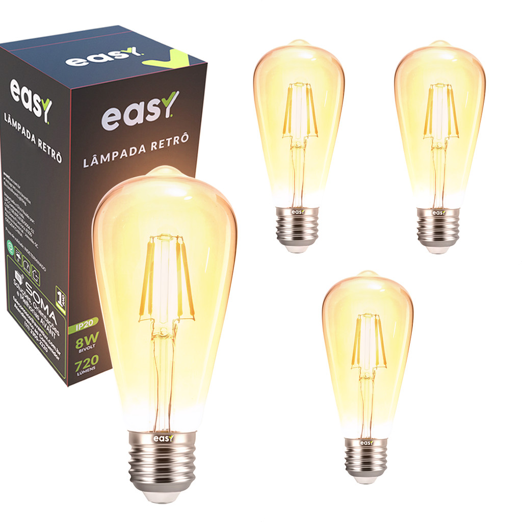 Kit 4 Lampadas Led ST64 Ambar 8w 2400k E27 110v/220v Easy - Home & Living