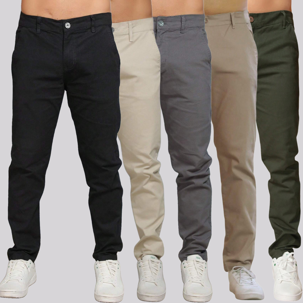 Kit 5 Calças Sarja Masculina com Lycra Elastano Conforto Extremo Casual Trabalho Dia a Dia Moda Urbana