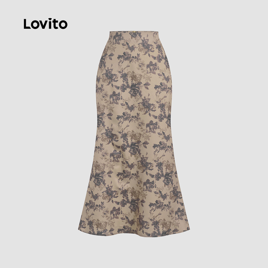(Trendy) Lovito Saias de vieira com estrutura Floral Vintage para mulheres L131LD1232 - Women Clothes