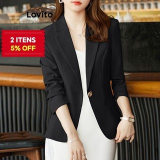 (Elegante) Lovito Blazer Blazer De Botão Liso Para Mulheres L98AD160