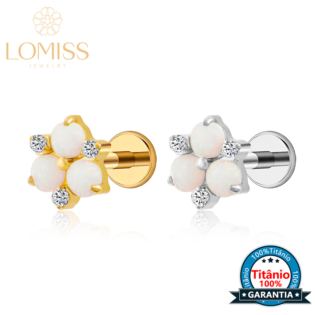 Piercing Labret Flor Titânio Zircônia Opala De Luz Helix Tragus Conch Brinco Piercing Trágus