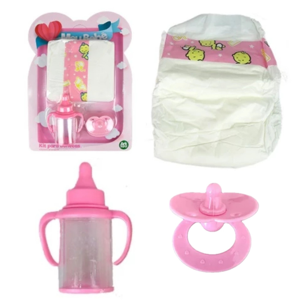 Kit Cuidados Boneca Fralda Chupeta Mamadeira Infantil