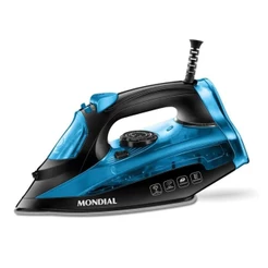 Ferro de Passar Roupa a Vapor e Seco Mondial Base Cerâmica Diamante 2000W Preto/Azul 220V - F-53