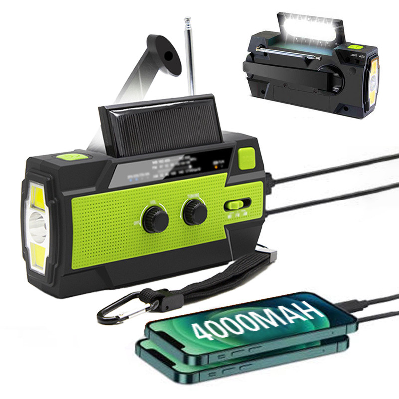 Rádio de emergência multifuncional, geração de energia com manivela, rádio solar com lanterna, sirene SOS