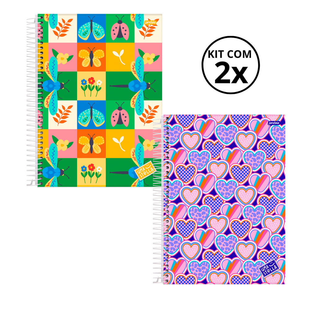 Kit 02 Cadernos Universitário 20 Matérias 320 Folhas Stella - Jandaia CAPA:Jardim/Coração em Oferta na Shopee