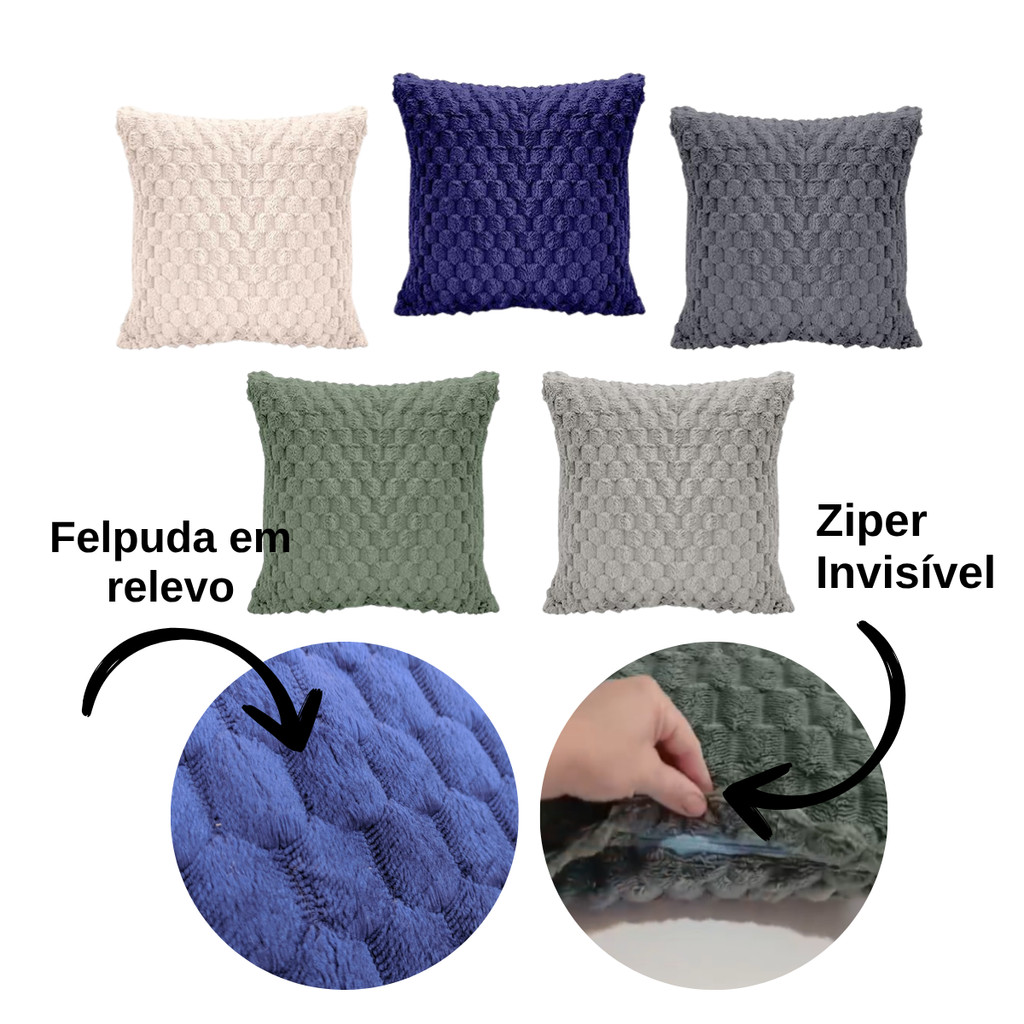 Capa de Almofada Suede Aveludada Com Zíper Luxo 45x45cm