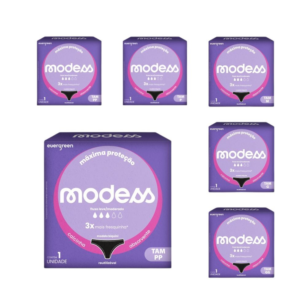 Calcinha Absorvente Reutilizável Modess PP ao GG Evergreen em Oferta na Shopee