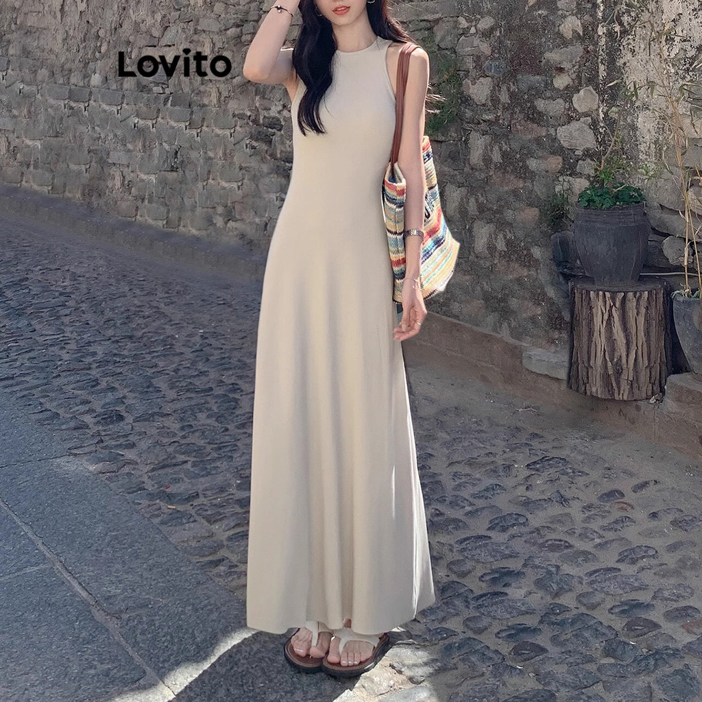 Detalhes do Lovito Vestido Básico Casual De Verão/primavera Para Mulheres LNA65518