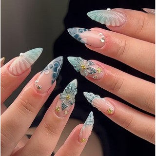 unha postiça decorada realista amendoada Unhas Com Cola unha Falsas Legais Exclusivas nails em Oferta na Shopee