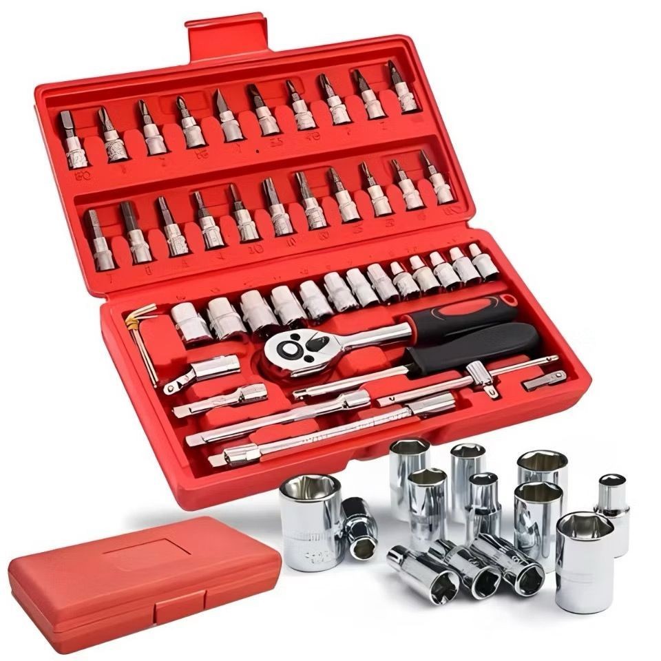 Novidade! Kit De Ferramentas 46 Peças Jogo De Soquete Aço Crv 1/4 Catraca Chave Allen C/ Maleta