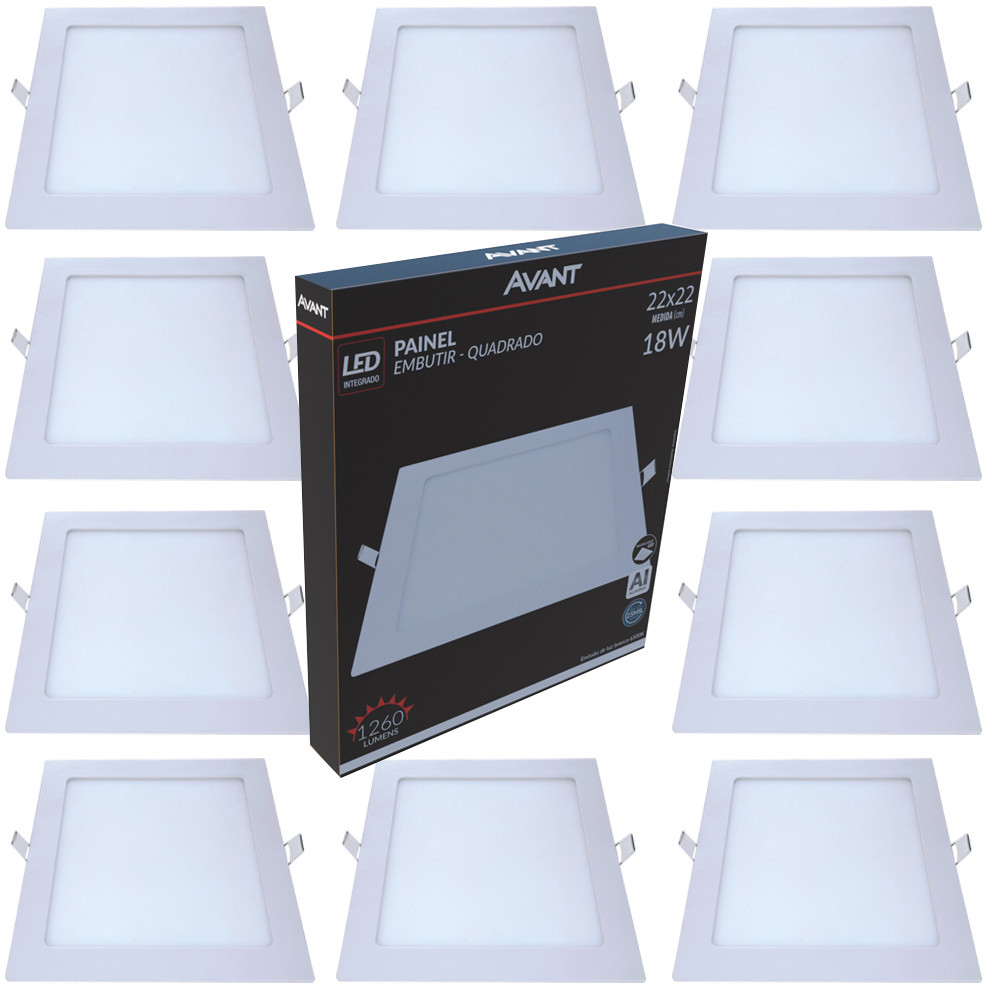 Kit 10 Painel Plafon Pop 18w Luminária Gesso Embutir Quadrado 6500k Bivolt Avant em Oferta na Shopee