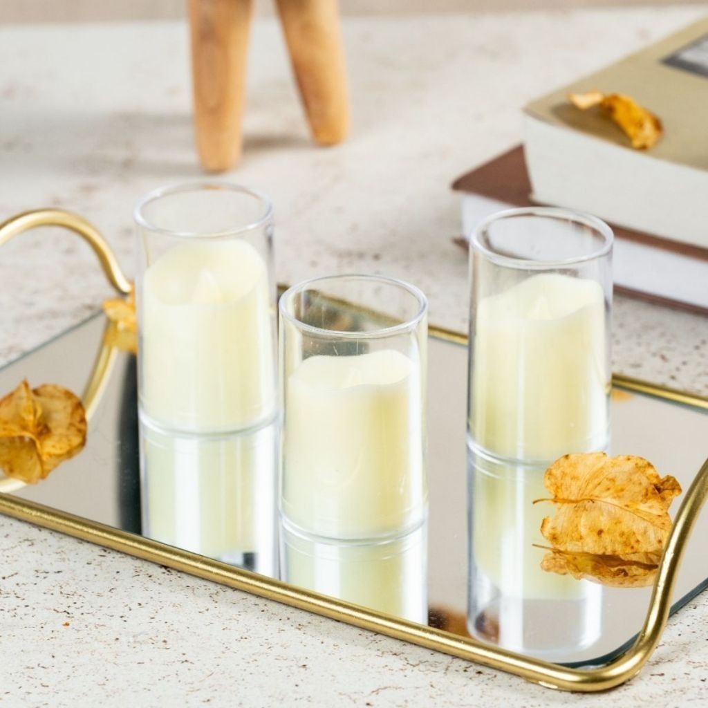 Bandeja Espelhada Com Alça Metal Dourado Lavabo Perfumes Maquiagem Decoração
