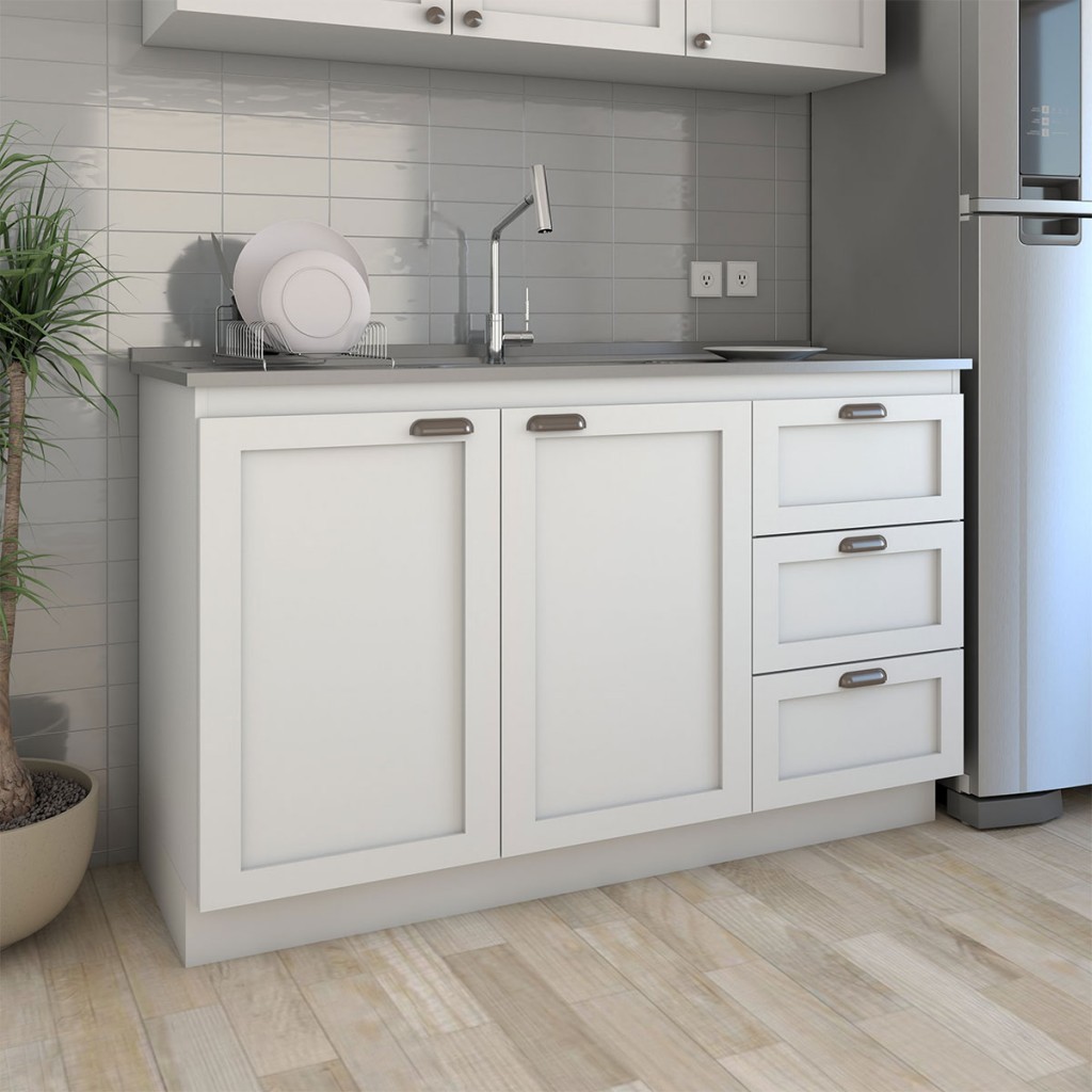 Balcão de Cozinha para Pia Essenza 2 Portas 3 Gavetas 100% Mdf Branco Fosco - Panorama Móveis em Oferta na Shopee