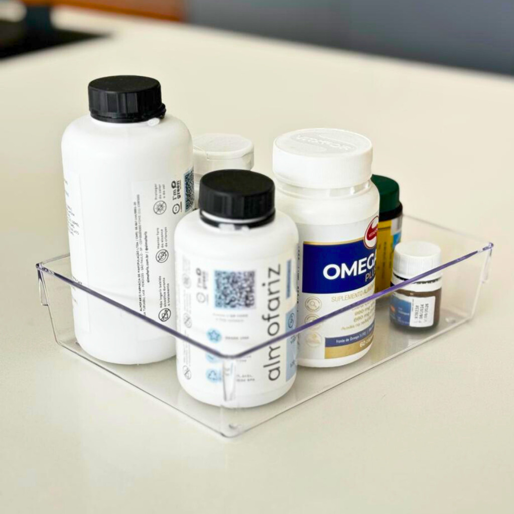 Kit 4 Organizador Grande Gavetas Multiuso Acrílico Transparente Empilhável 23x17x5,5Cm Cozinha Geladeira Trioplast