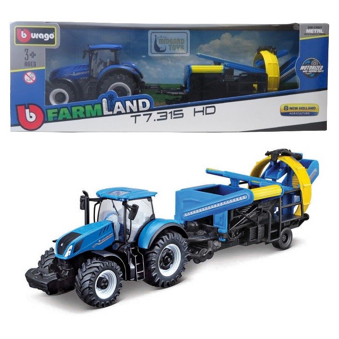 Trator New Holland T7.315 HD c/ Cultivador - Agriculture - 1/40 - Bburago