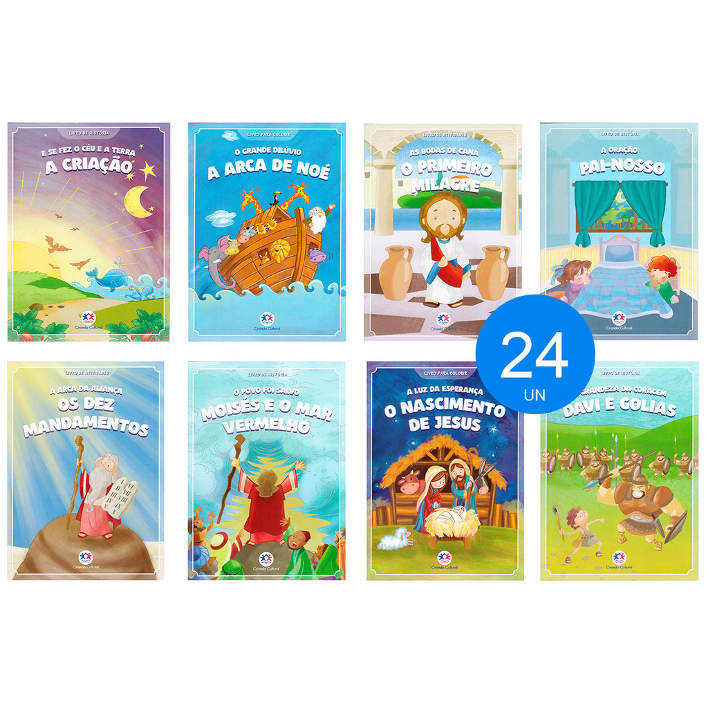 Kit 24 Livrinhos Histórias Bíblicas Lembrancinha Sacolinha de Aniversário Festa Escola Ciranda