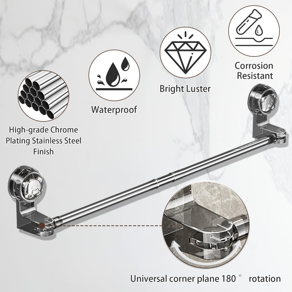 Suporte Porta Toalha Com Ventosa Retrátil Não Perfurada Com Haste Inox
