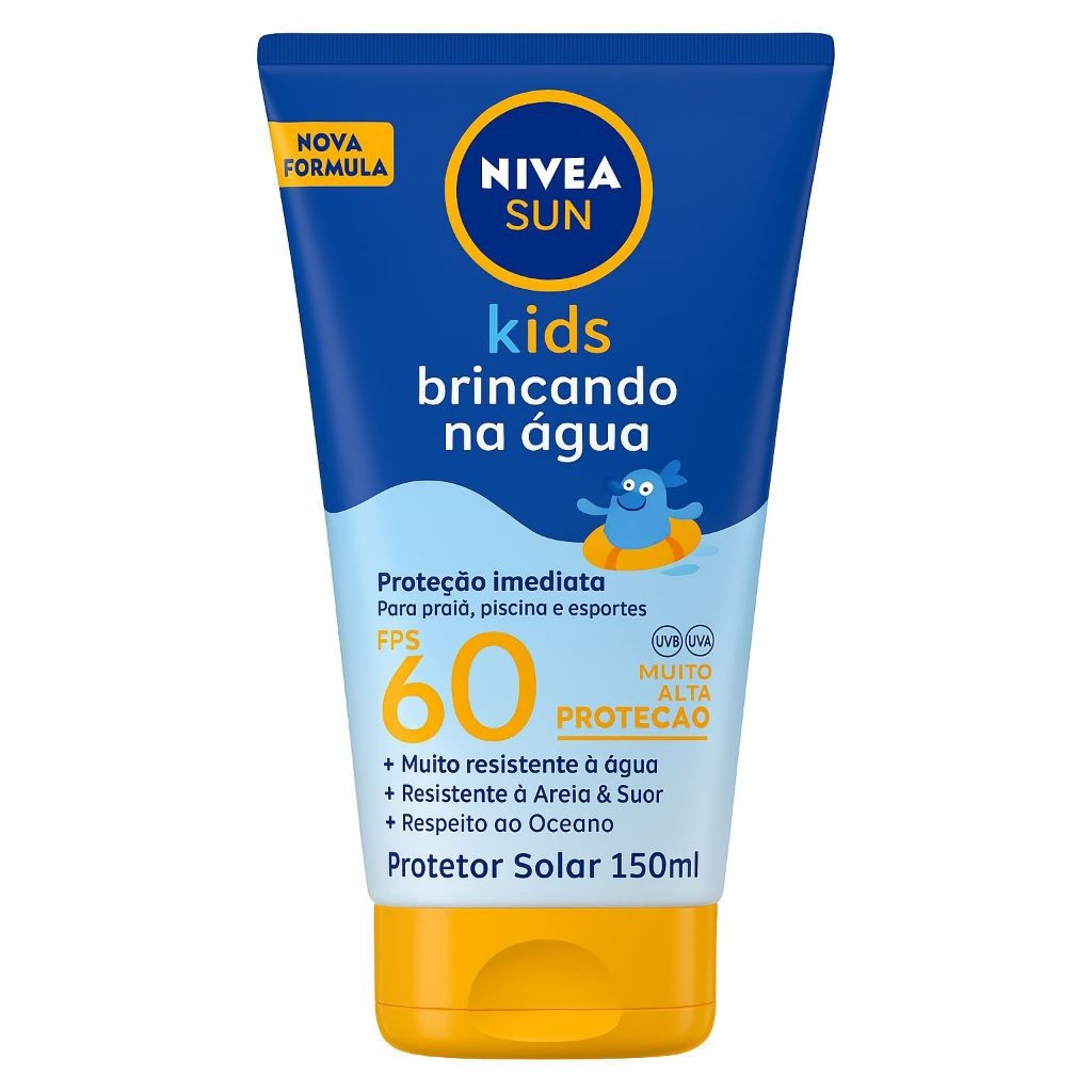 Protetor Solar Infantil Nivea Sun Kids FPS 60 150ml – Alta Proteção, Resistente à Água, Areia e Suor