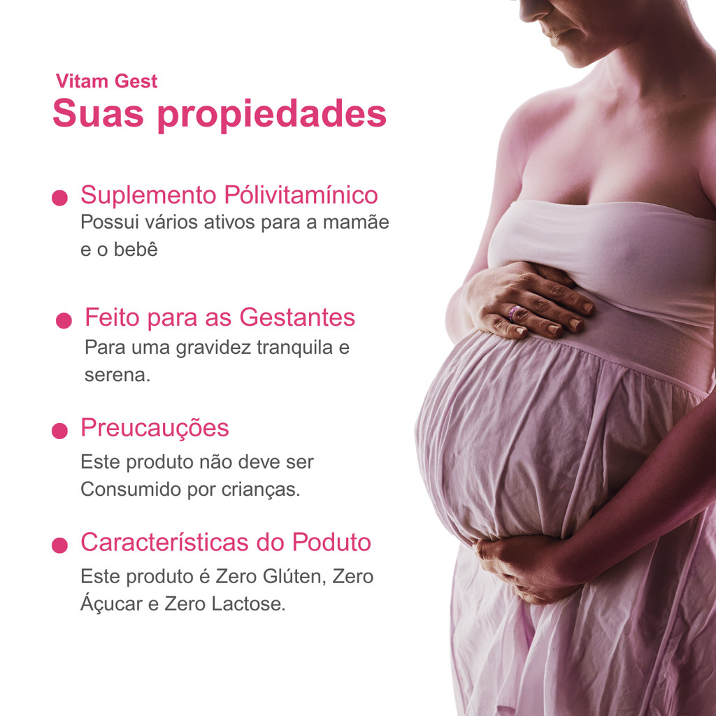 Kit 2 Suplemento Vitaminas Minerais Vitam Gest 120 Cápsulas Gestante Feminino Mamães Grávida