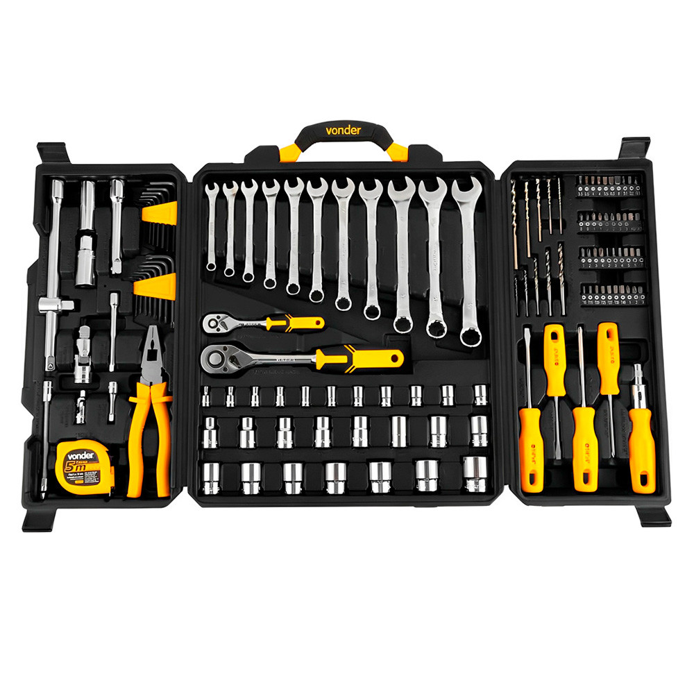 Kit Ferramentas Parafusadeira Fuadeira Impacto 10mm Reverso Jogo 128 Pçs Maleta Broca Martelo Vonder — imagem 2 de 2