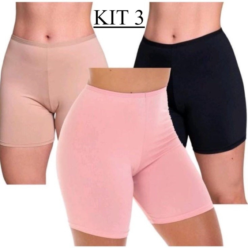 Kit 3 Shorts Anágua Segunda Pele Altura da Coxa Não Marca