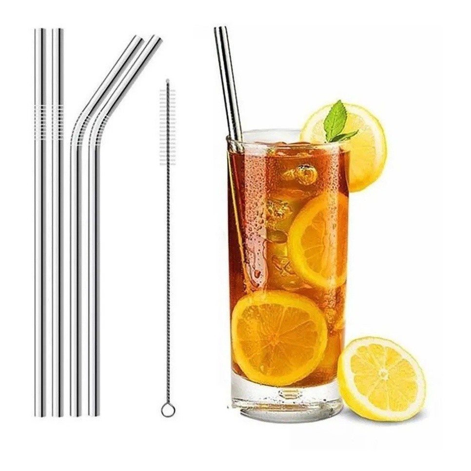 KIT Canudos Reutiliz ável Curvo De Aço Inox +Escova em Oferta na Shopee