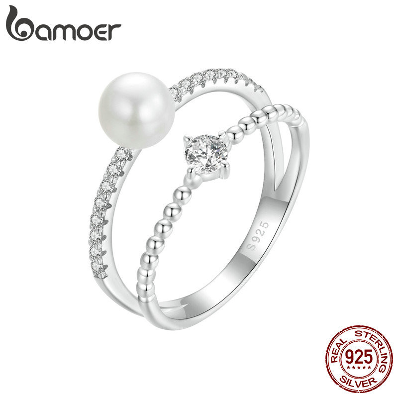 Bamoer 925 Sterling Sliver Ring Pearl Moissanite Jóias De Moda Moissanita Presentes Para Mulheres - Fashion Accessories