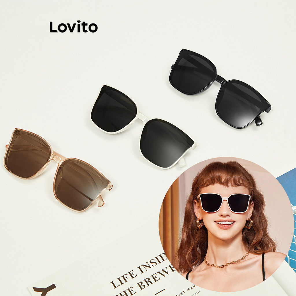 Lovito Óculos De Sol Casual Liso Classic Oversized L23LD322 (Preto/Café/Branco) - Fashion Accessories