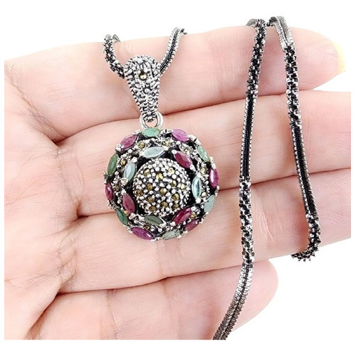 Colar Bali Flor 3d Cravejada Com Marcassitas E Zirconias navetes em prata maciça s925 bali