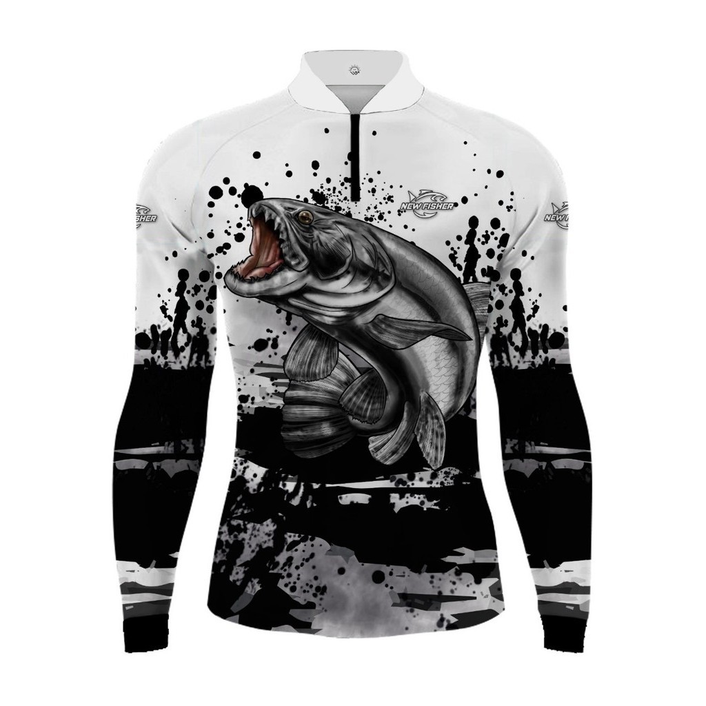 Camisa Camiseta Blusa UV50 de Pesca New Fisher Traíra com Manga Longa, Gola e Zíper ENVIO RÁPIDO em Oferta na Shopee