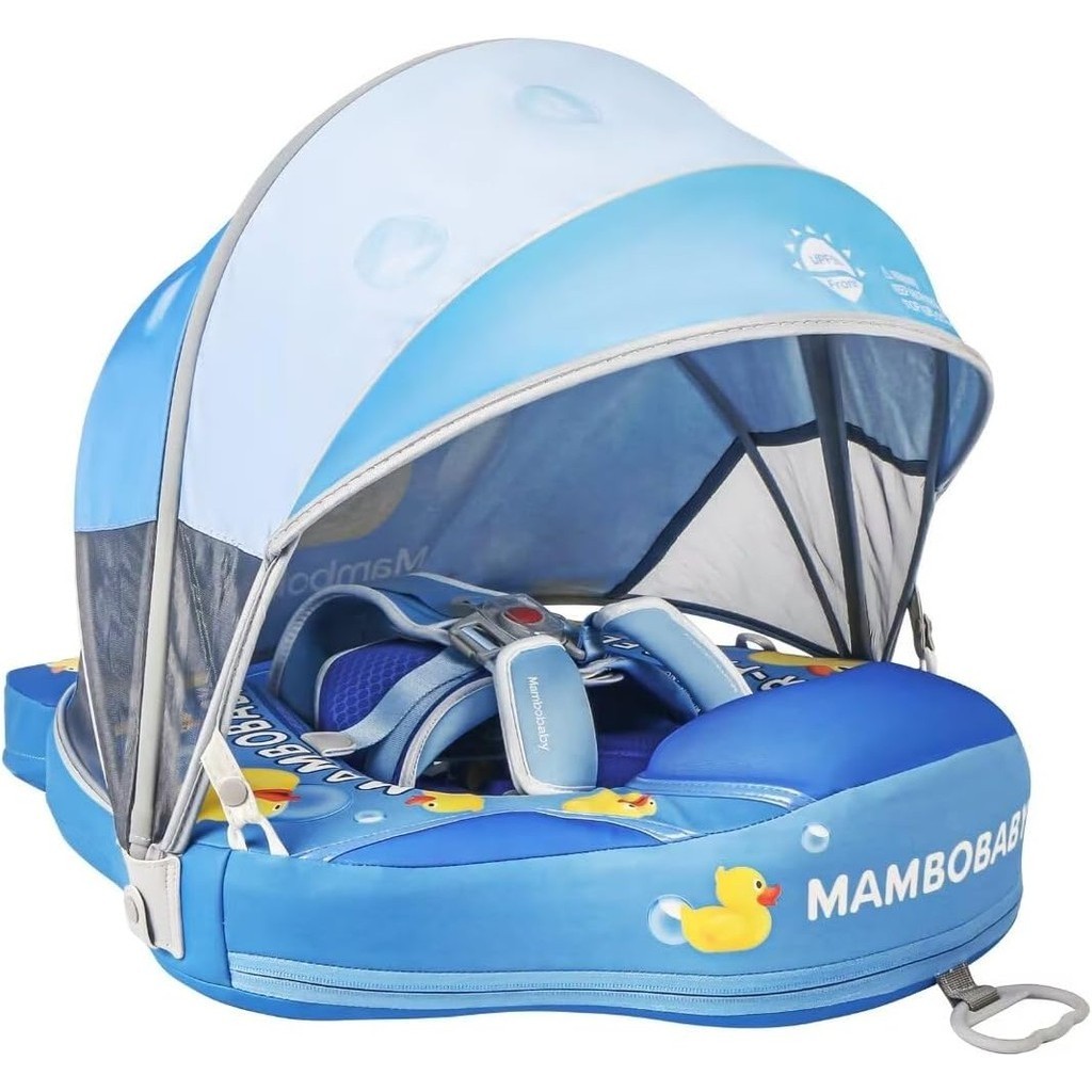 [Novo] Mambobaby Float Add Tail Baby Pool Com Canopy Non-Inflatable Sólido À Prova D'água Correia De Segurança Ajustável Para Treinador De Anéis De Natação Infantil De 3-24 Meses