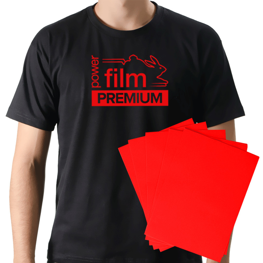 Filme de Recorte Power Film Premium A3 Vermelho - 5 Folhas - adesivo para roupa termocolante , adesivo termocolante , adesivo termocolante para tecido , termocolante para roupa , termocolante para tecido