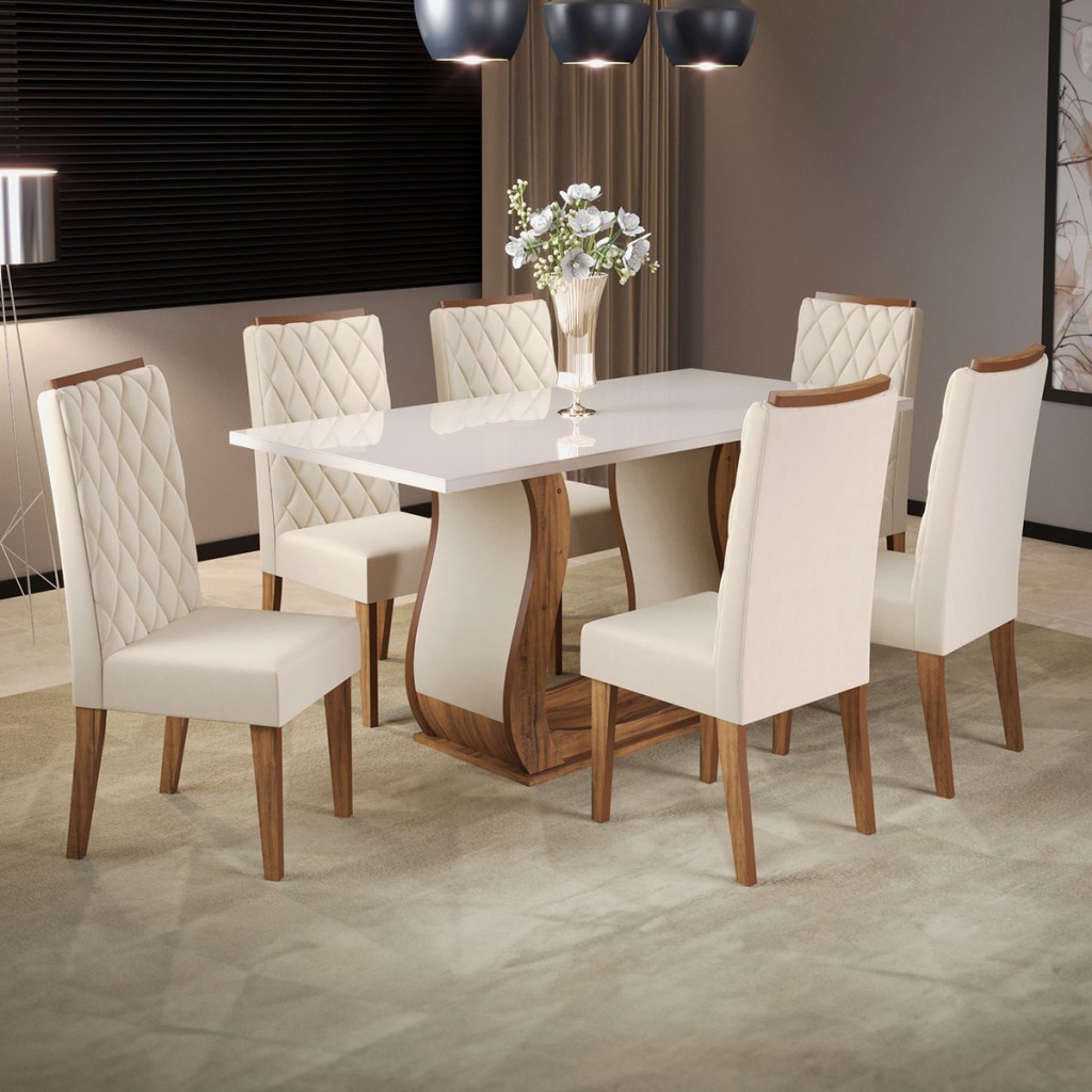 Mesa de Jantar 6 Lugares Brusque com Vidro em Oferta na Shopee