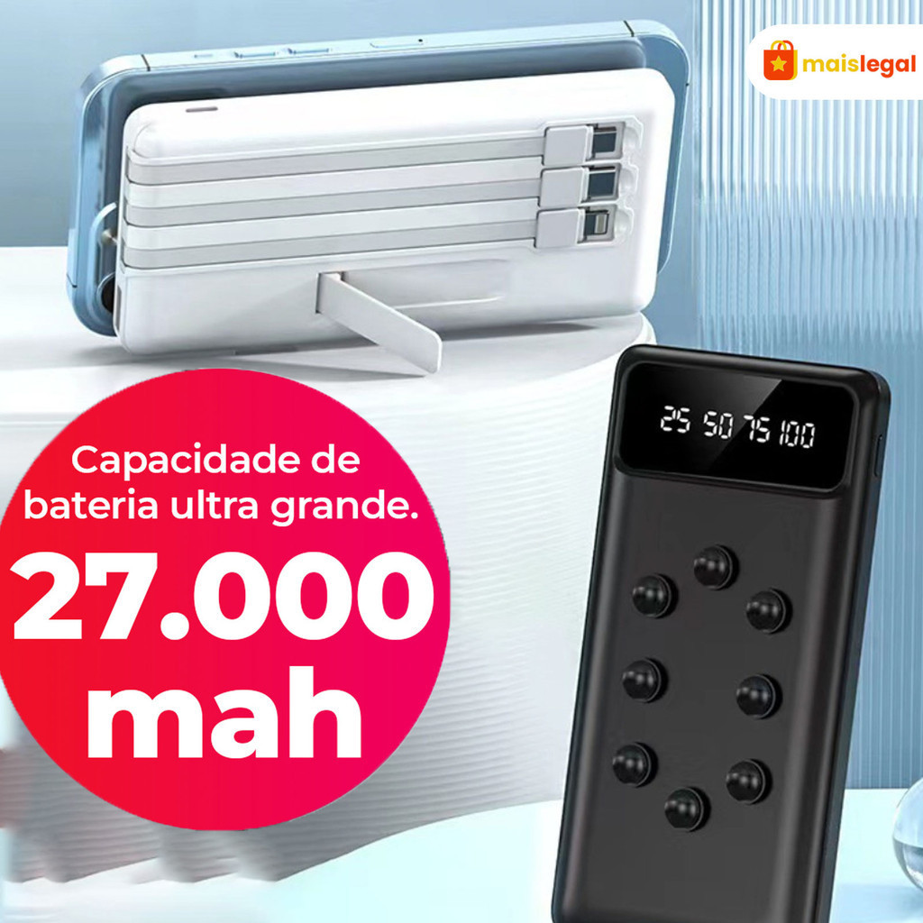 Ventosa de Polvo Desmontável com Power Bank de 27000mAh e Suporte para Celular em Oferta na Shopee