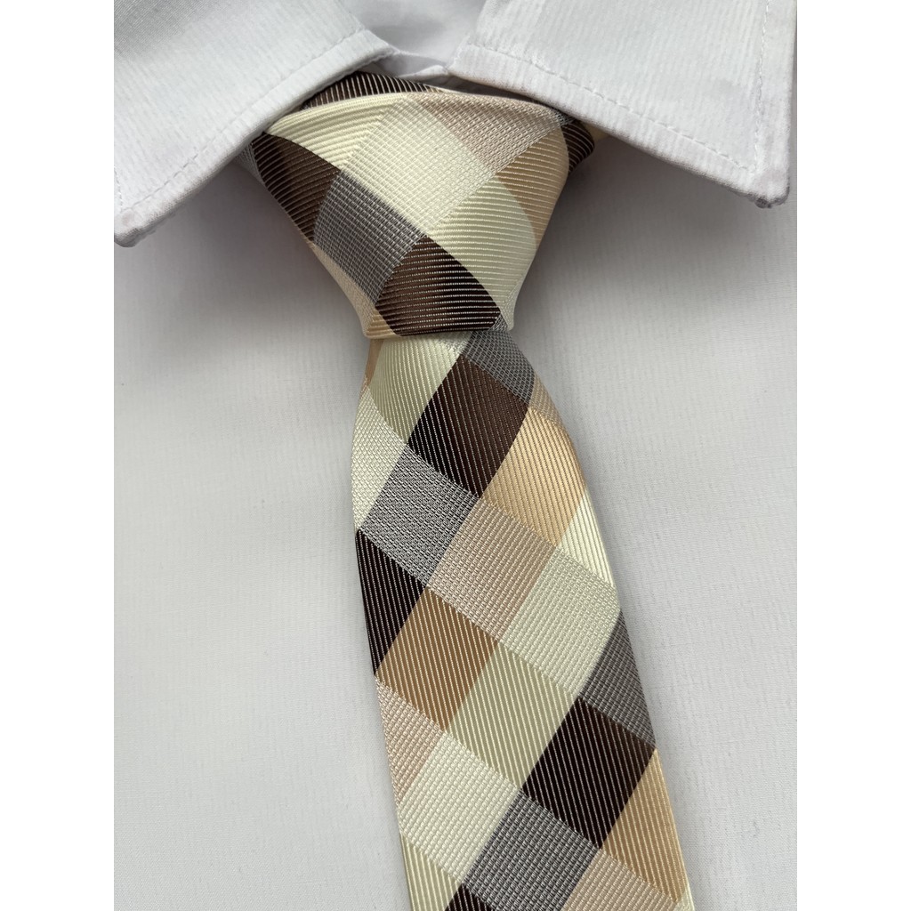 Gravata Slim Xadrez Marrom e Bege em Oferta na Shopee